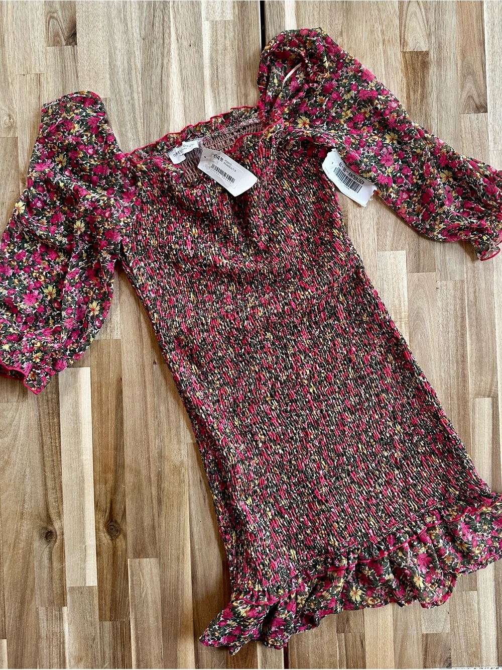Dress Forum Pink Floral Smocked Mini Dress